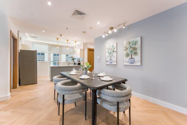 Stylish modern dining room with table
