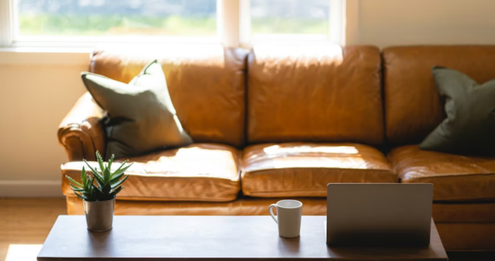 a living room with a couch and a coffee table