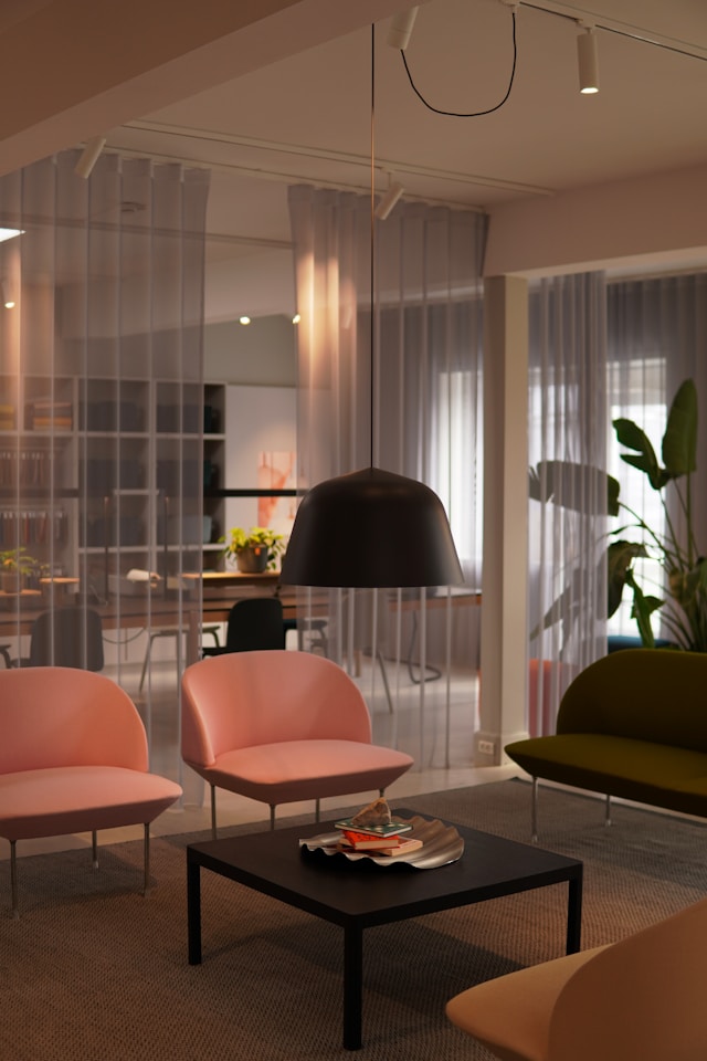 a minimalist living room with a coffee table