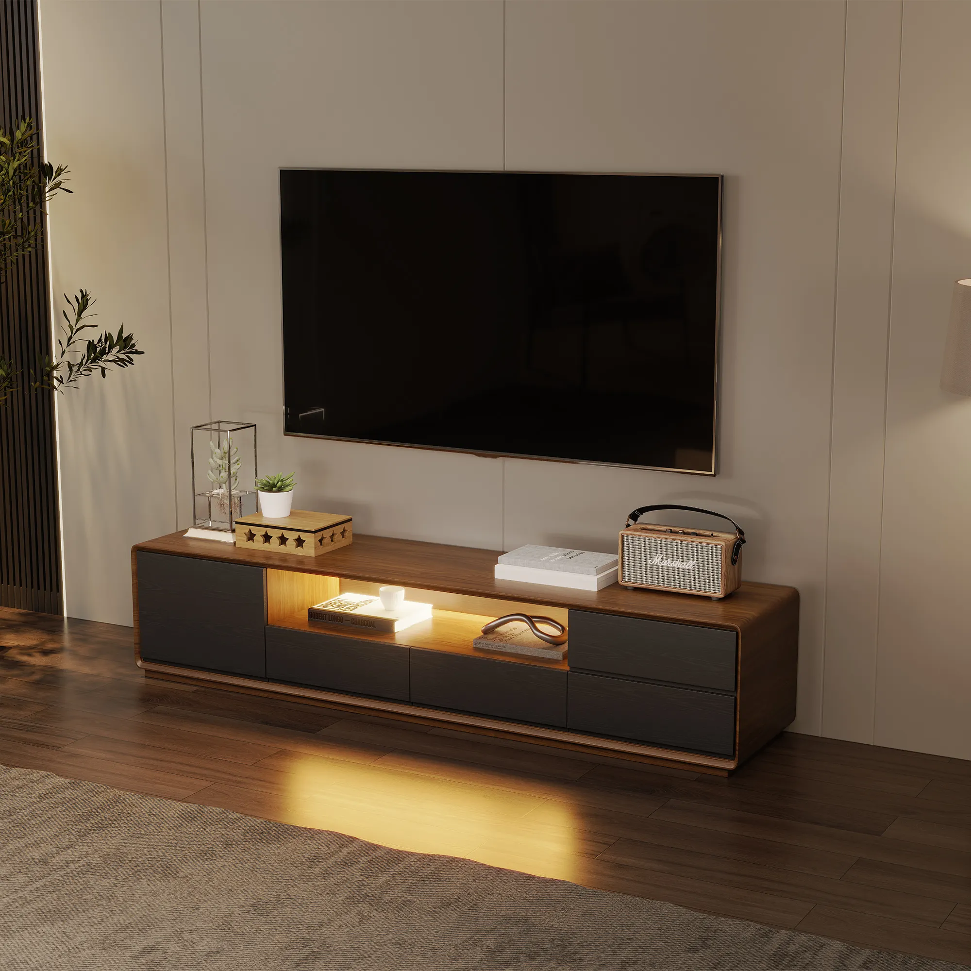 a tv stand in the living room