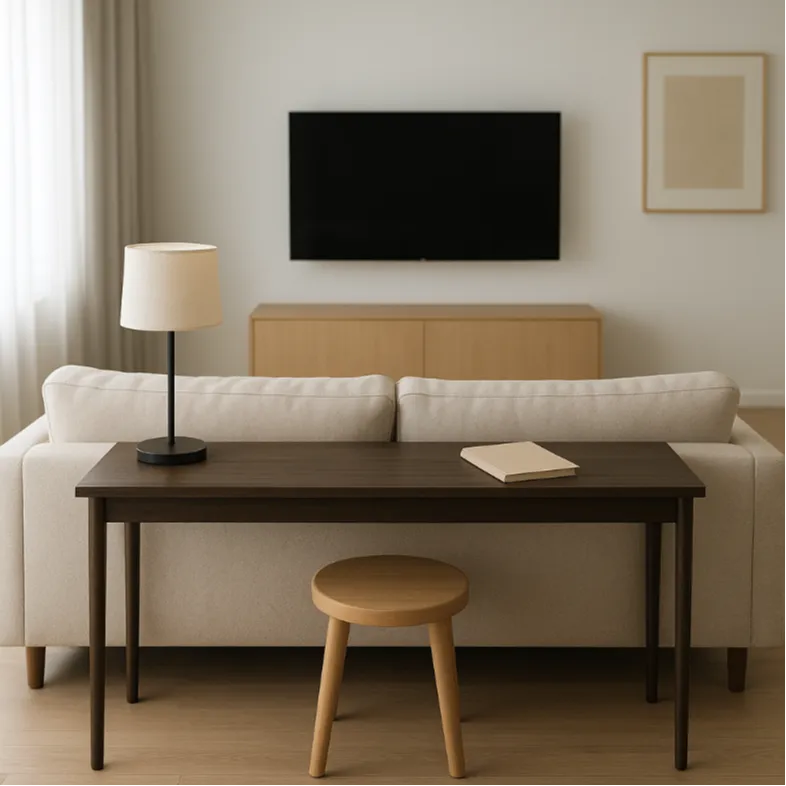 Behind‑the‑sofa console to create a hidden micro‑office