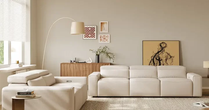 Beige Sectional Couch with Recliner