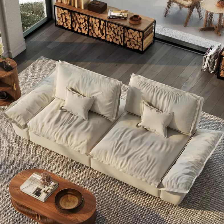 Beige Suede Fabric Sofa