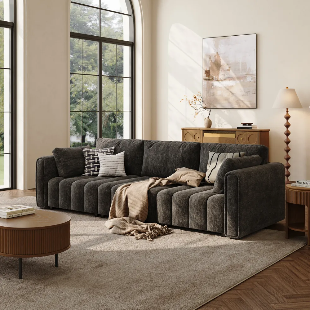 Povison's Black Chenille Sofa