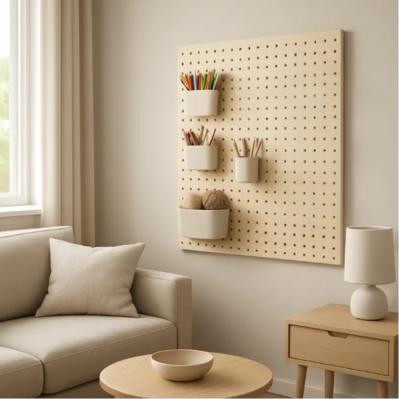 pegboard for small parts in the play‑and‑work overlap