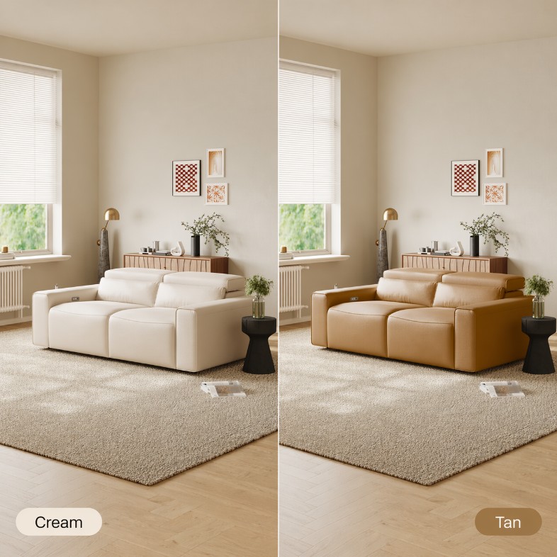 POVISON Power Reclining Sofa Modular Leather Couch Recliner Sofa in cream or tan colour