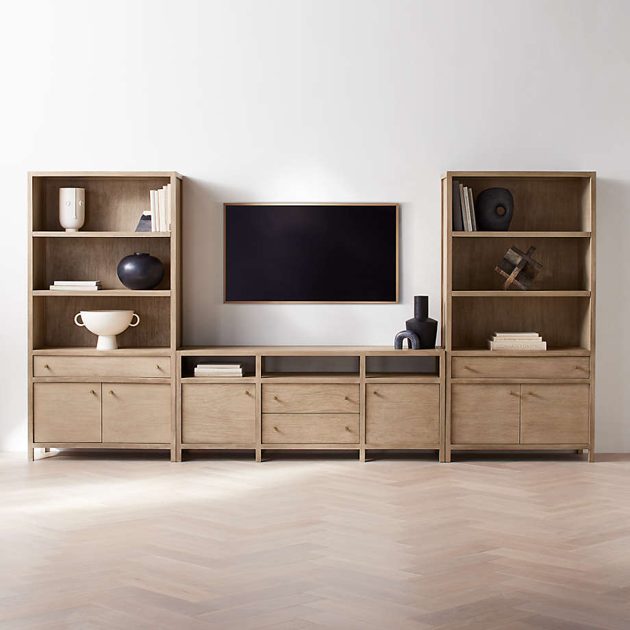 a tv stand for 70 inch tv with shelves and drawers for books and other decorations