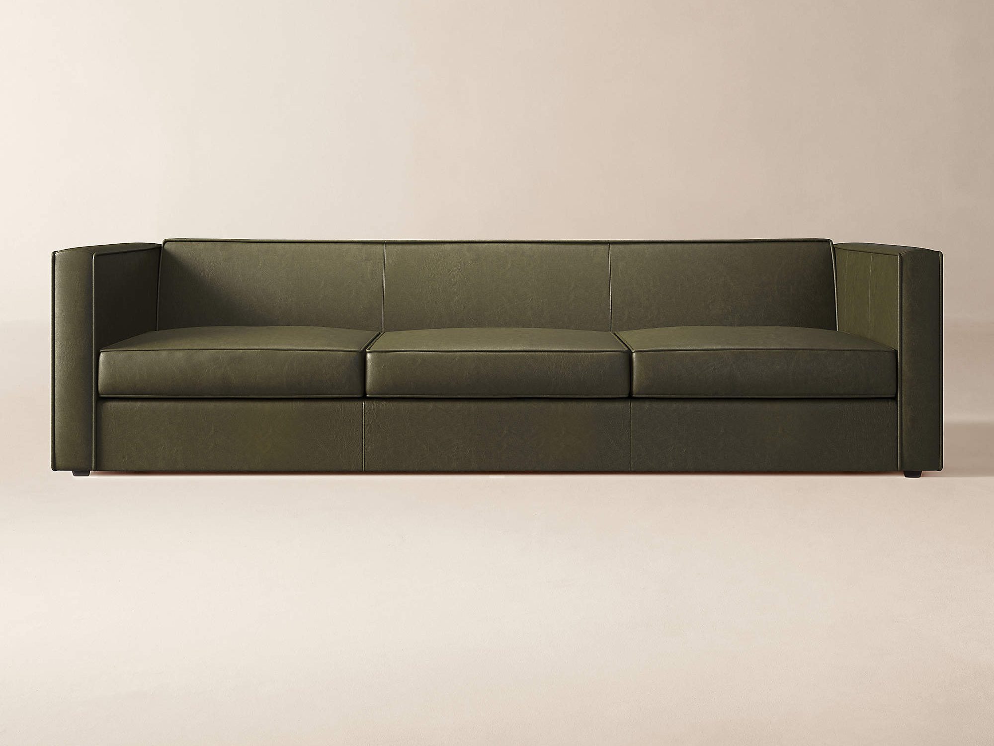 a marsh-color 3-seater leather sofa with square arm for modern and compact living rooms