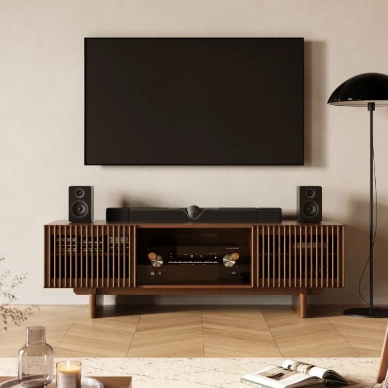 modern cozy tv stand with storage fir in a small bedroom and apartment