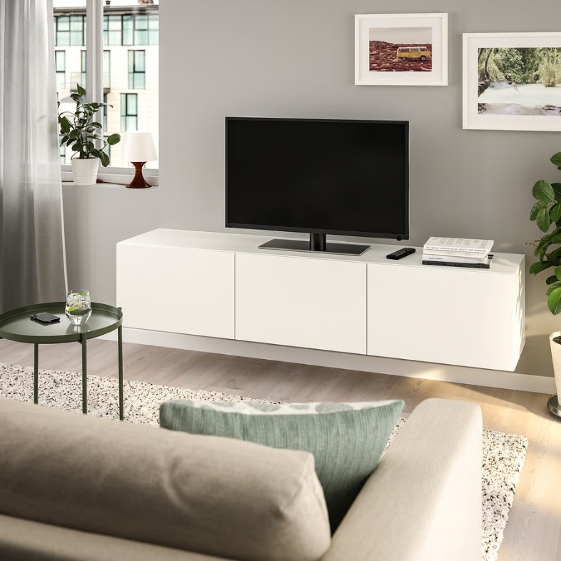 a white floating tv stand for 65 inch tv