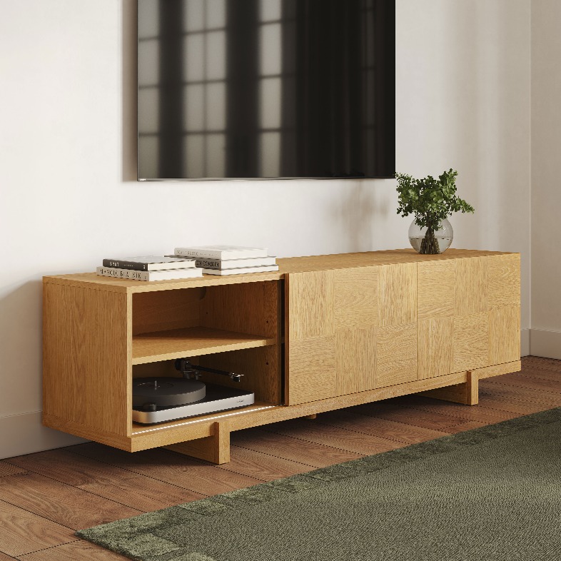 a wood tv stand with storage for 65 inch tv
