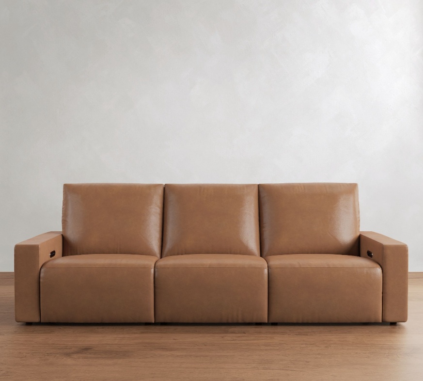 a brown leather reclining sofa with 3 seats for a comfortable living room
