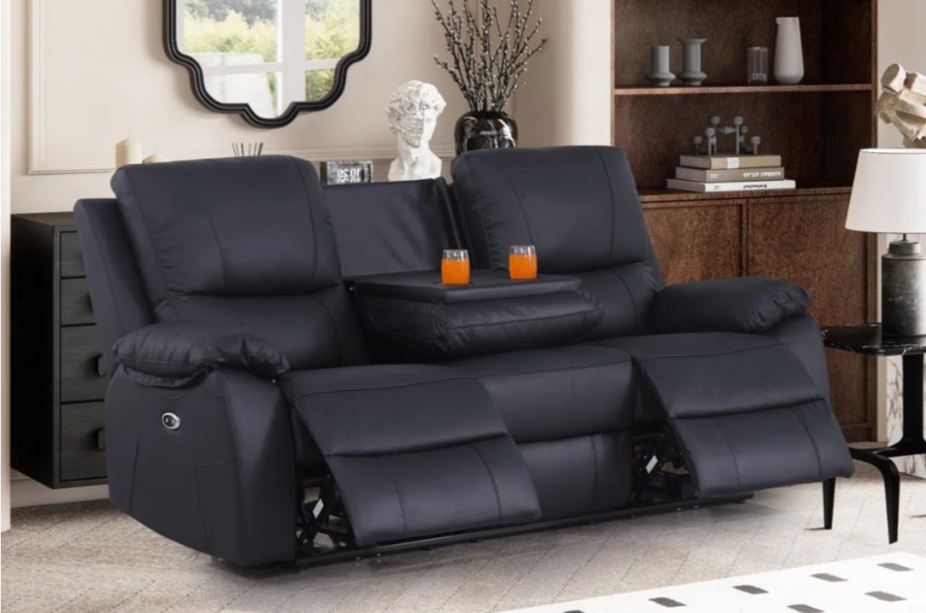 a black leather power sofa