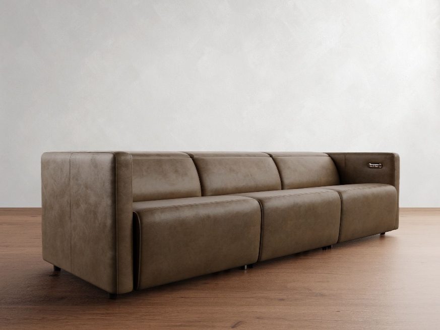 a brown Leather Power Reclining Sofa with motorized power