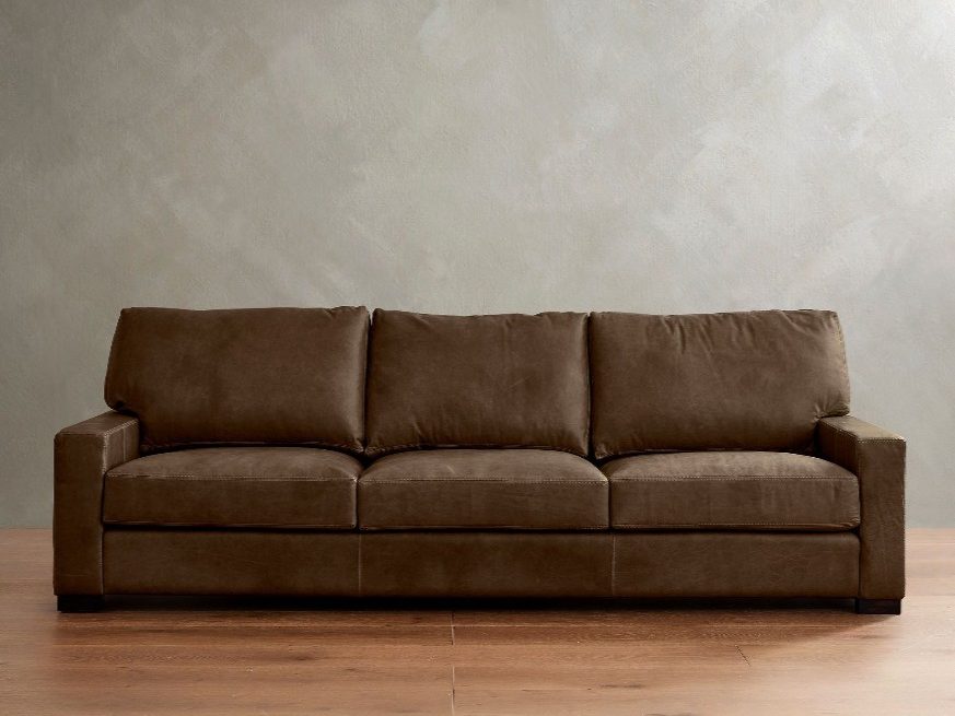 a brown 3-seater leather sofa with square arm for a compact and modern living room