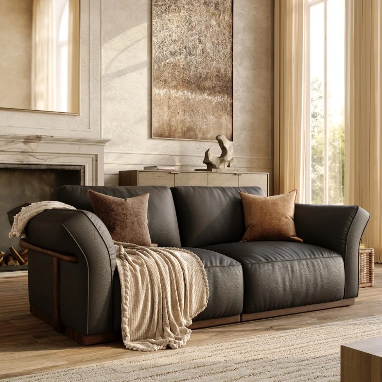 POVISON Cronus-Black Genuine Leather Modular Sofa for Retro Style and Everyday Comfort