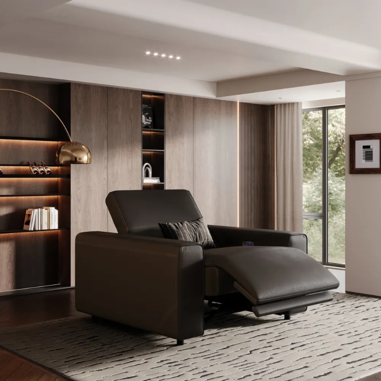 POVISON Benjamin Black Leather Power Recliner Sofa for living room decorations in a modern style