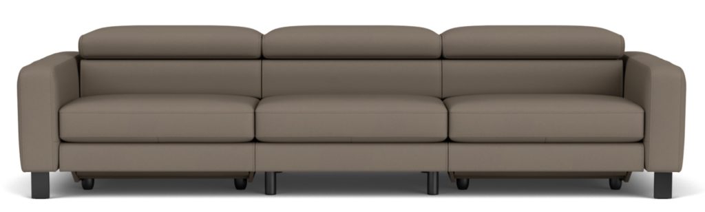 a grey leather power-reclining sofa