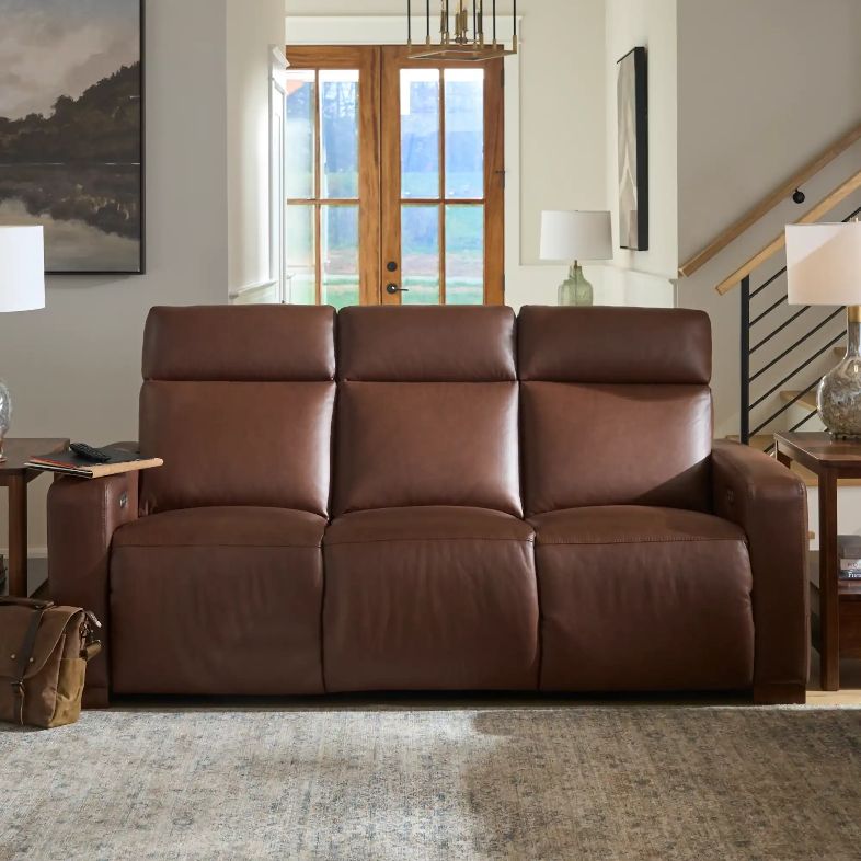 a power reclining sofa with headrest in a modern and cozy living room