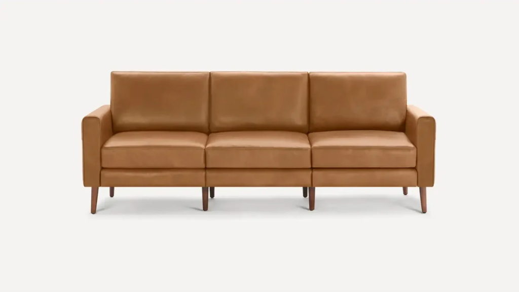 a brown 3-seater leather sofa with square arm for compact and modern living rooms