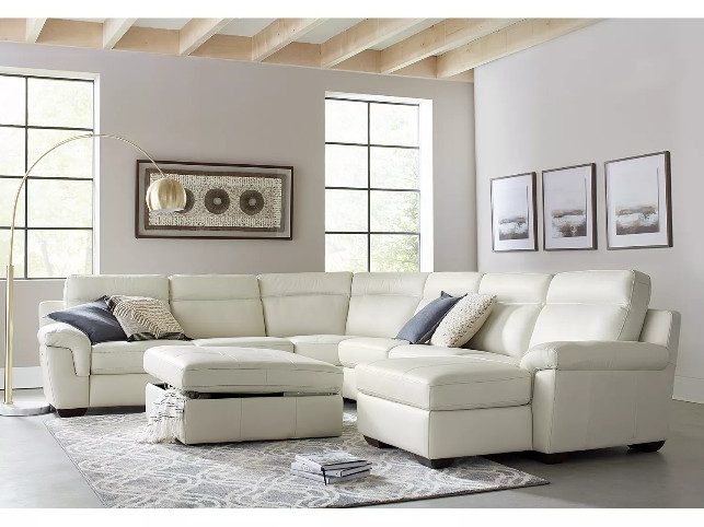 Leather Power Reclining Sectional in a bright and cozy living room