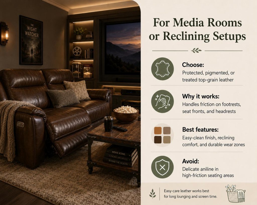 choose your leather of a sofa for media rooms or reclining setups: choose the right leather, color