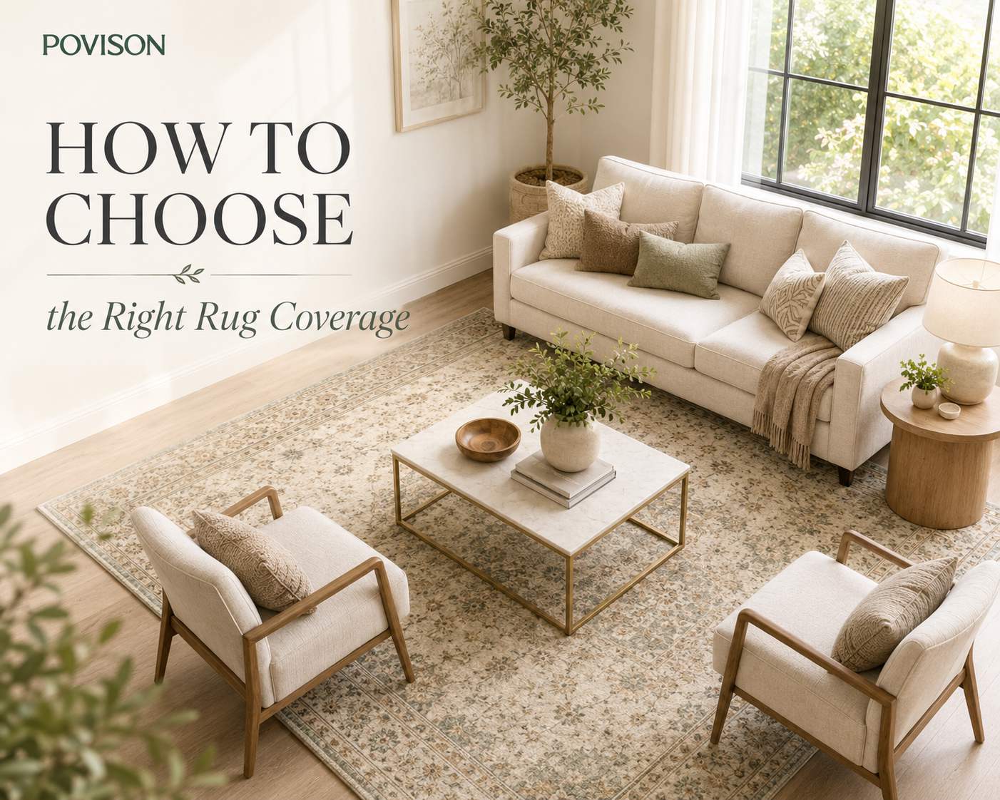 Povison's buying guide to choose the right rug coverage for your living room, bedroom and dining room