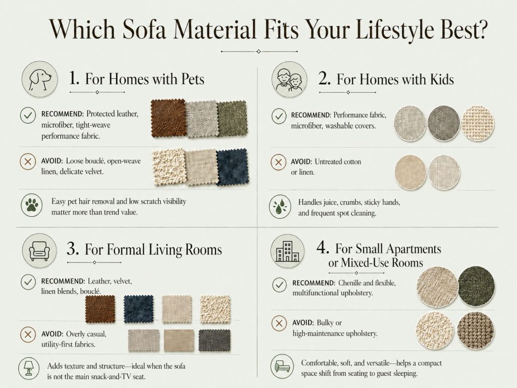 Different Material that Fits Your Lifestyle Best, including homes with pets, kids, formal living rooms and small apartments or mixed-use rooms