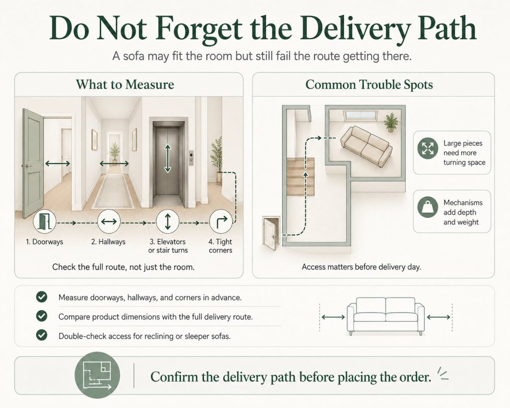 the final step before buying a sofa bed or a reclining sofa is to measure the delivery path