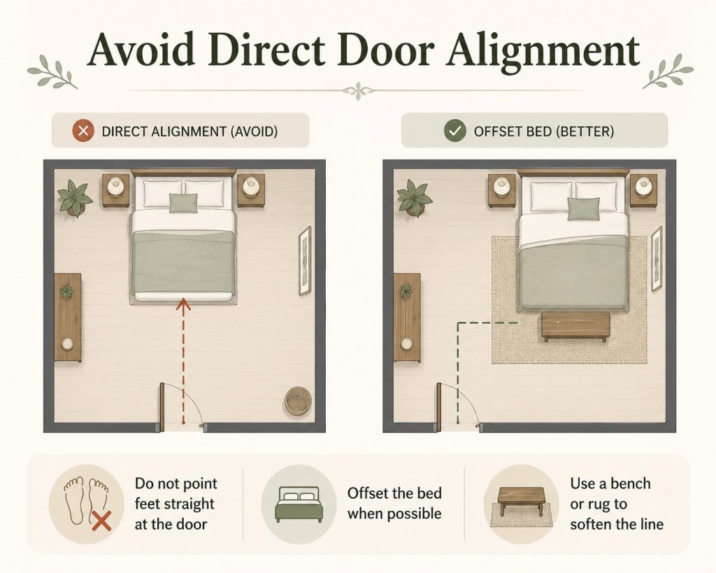 the way to decorate your bedroom for feng shui: avoid direct door alignment to your bed