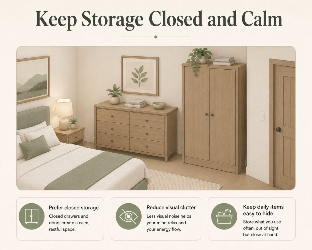 furniture that supports better bedroom feng shui: keep your storage closed and calm