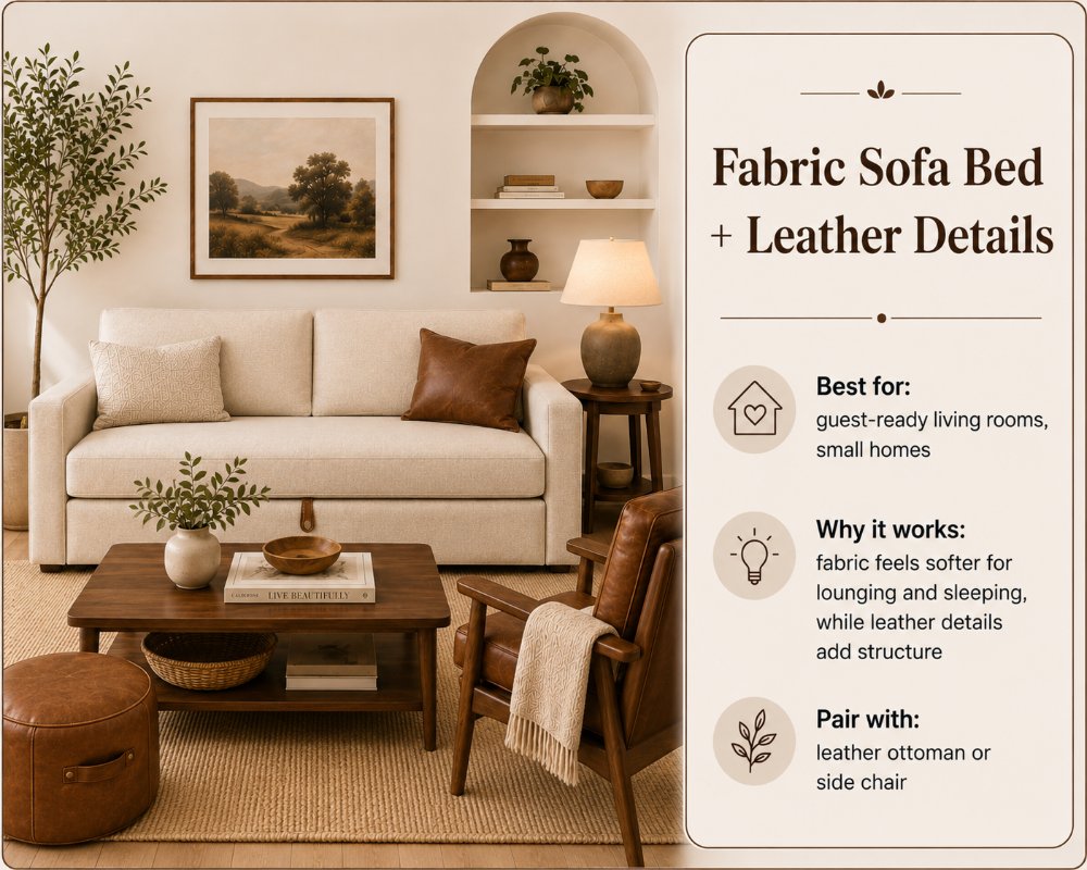 Leather and Fabric Combinations of fabric sofa bed plus leather details