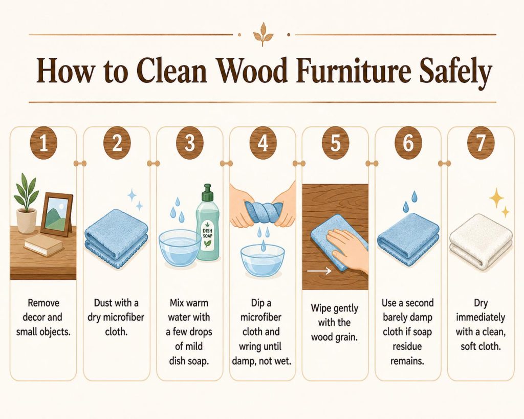 follow these seven steps to clean your wood furniture safely without damaging it