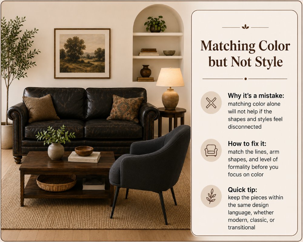 Common Mistakes When Mixing Leather and Fabric: matching color but not style