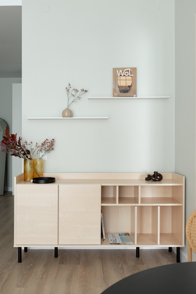 Modern wooden sideboard with shelves
