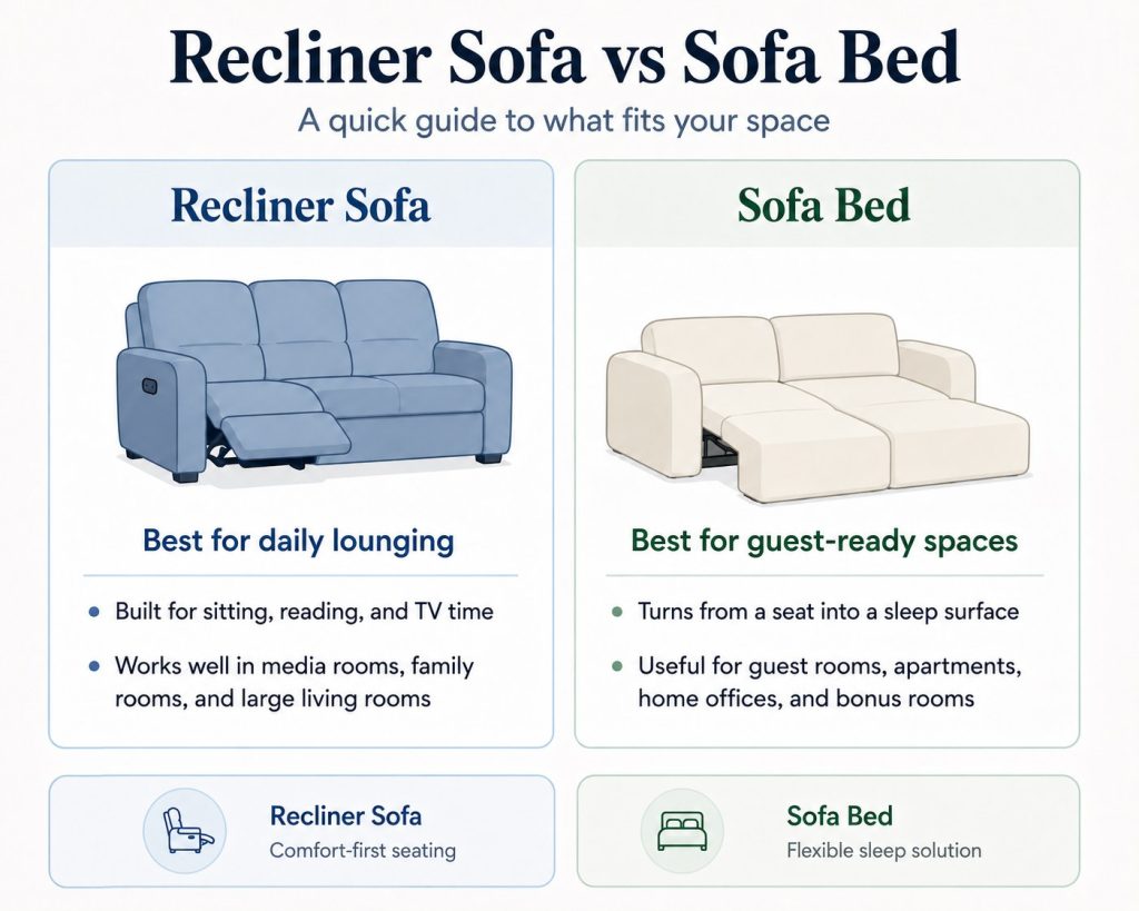 explanations to recliner sofa and sofa bed with their best for and advantages