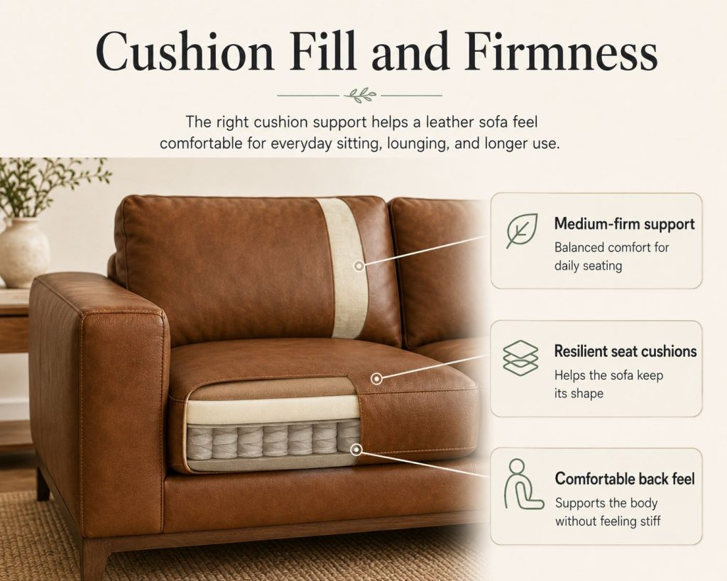 the second factor of making a leather couch comfortable: Cushion Fill and Firmness