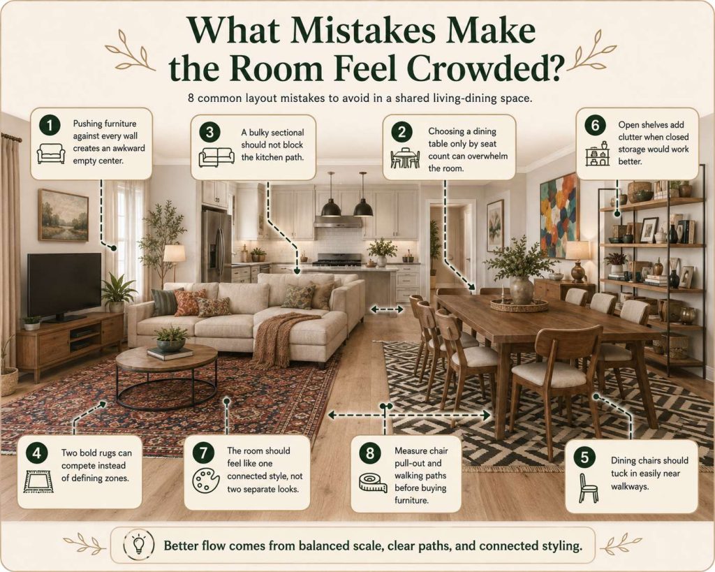 mistakes you should avoid that make the room feel crowded in a living-dining room