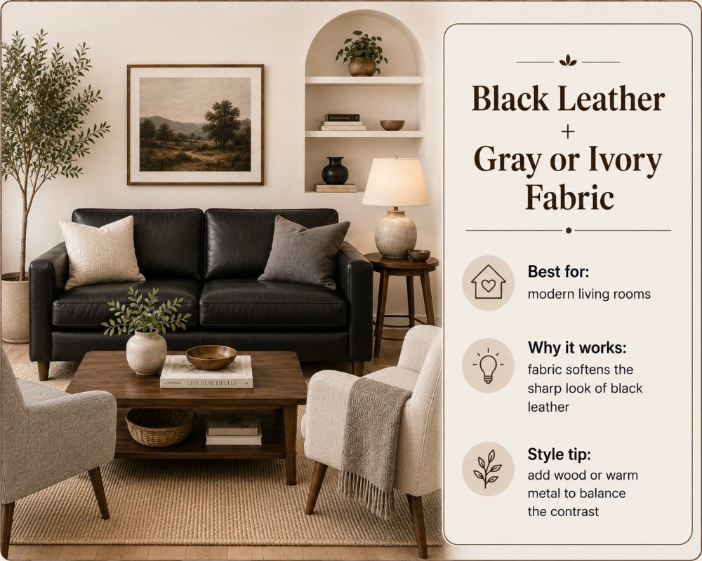 the leather and fabric combinations of black leather plus gray or ivory fabric