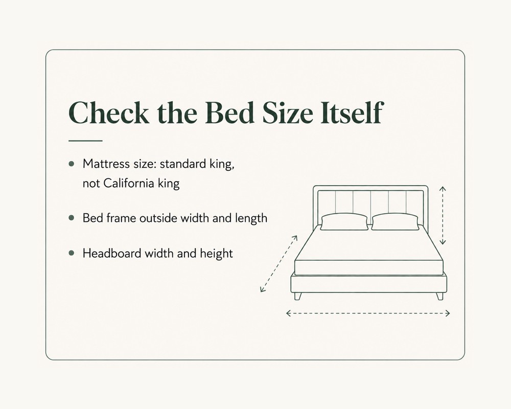 steps before choosing a king size bed for bedrooms step 1:check the bed size itself Mattress size: standard king, not California king Bed frame outside width and length Headboard width and height