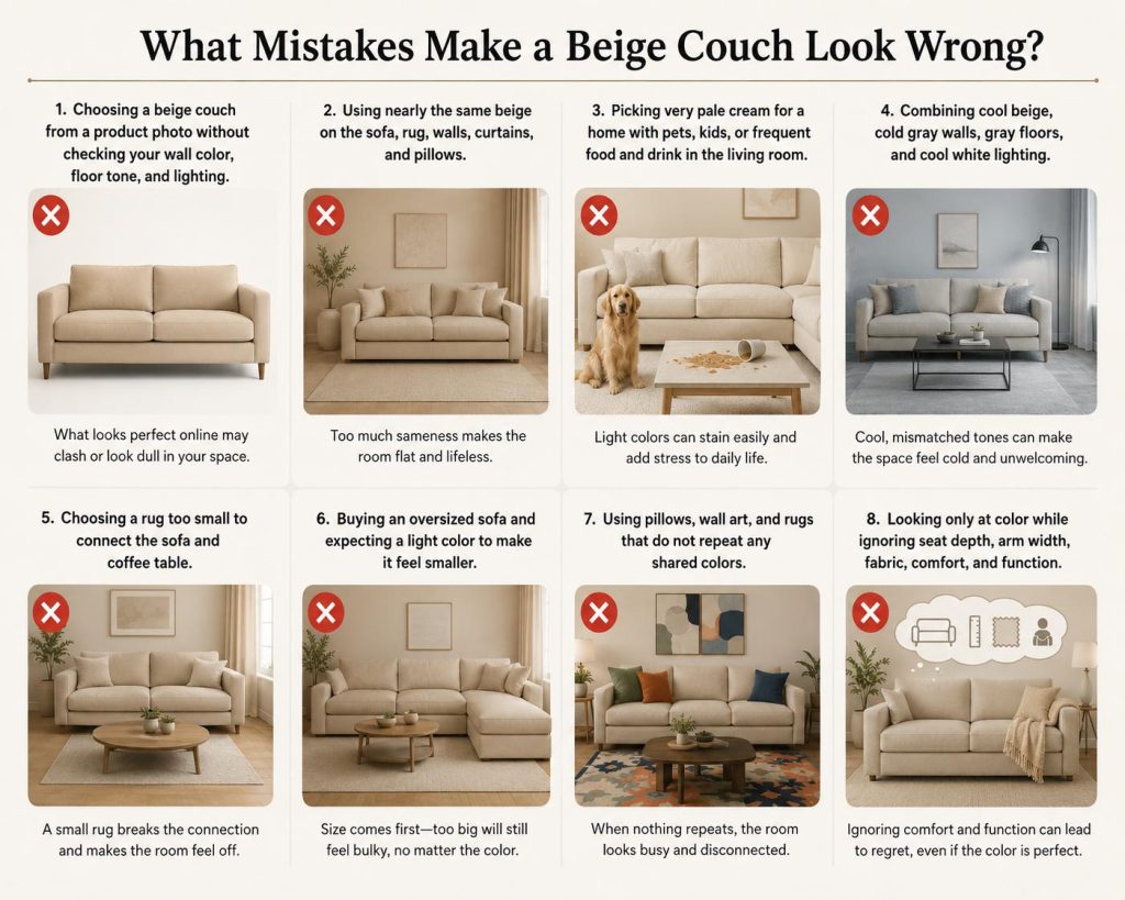 six common mistakes that make a beige couch look wrong