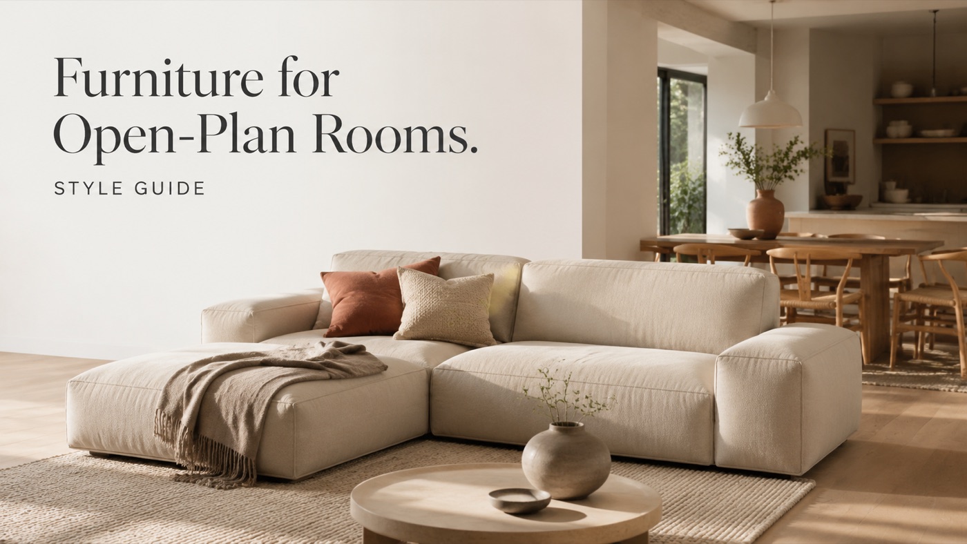 POVISON open-plan living and dining room with coordinated furniture zones