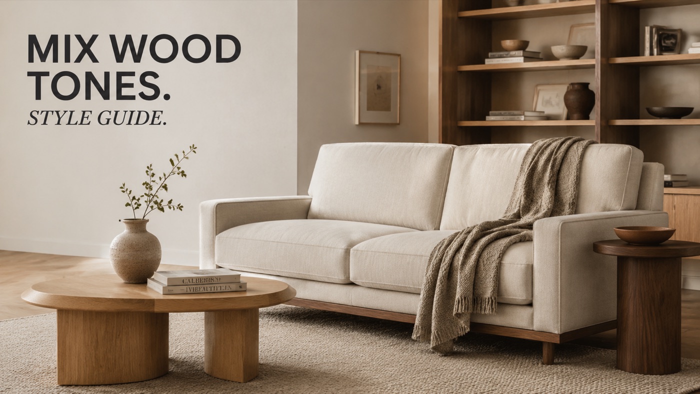 POVISON living room furniture mixing warm wood tones