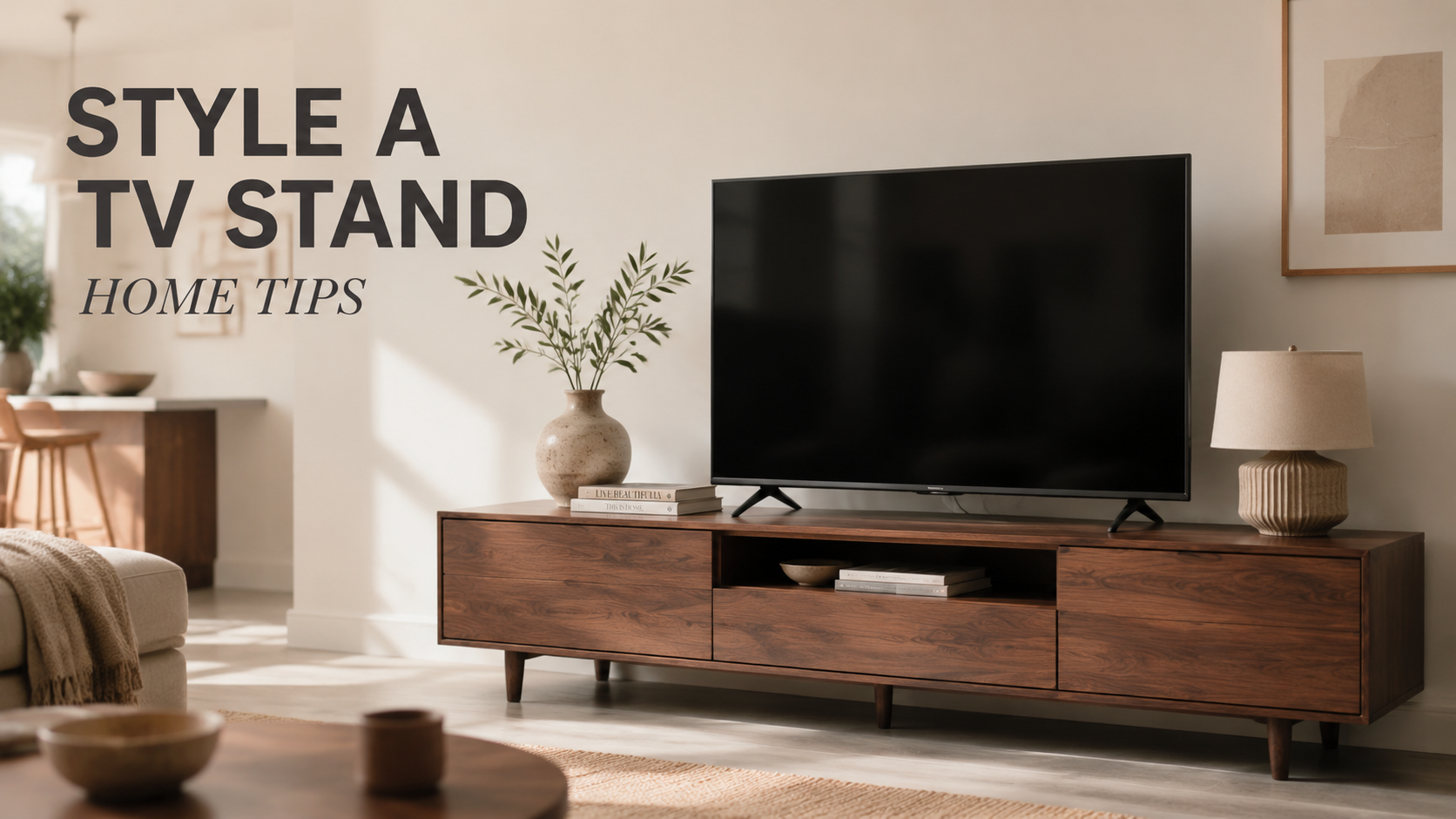 POVISON TV stand styled without clutter in a modern living room