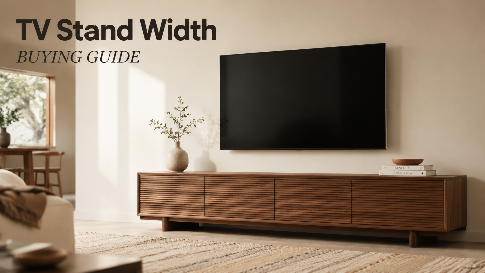 POVISON wide TV stand compared to large TV size