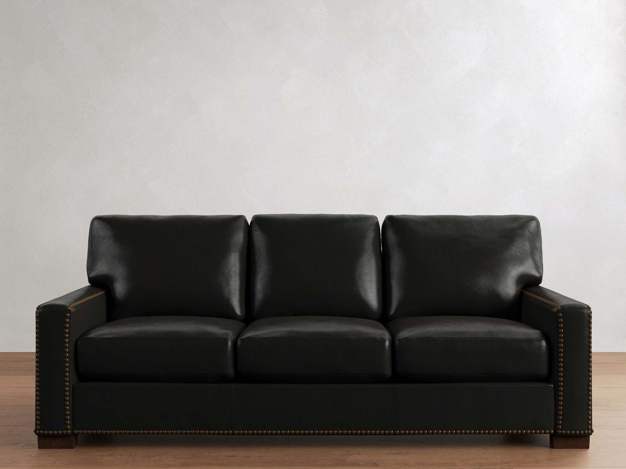 Pottery Barn Turner Square Arm black Leather Sofa with 3 seaters for modern living rooms