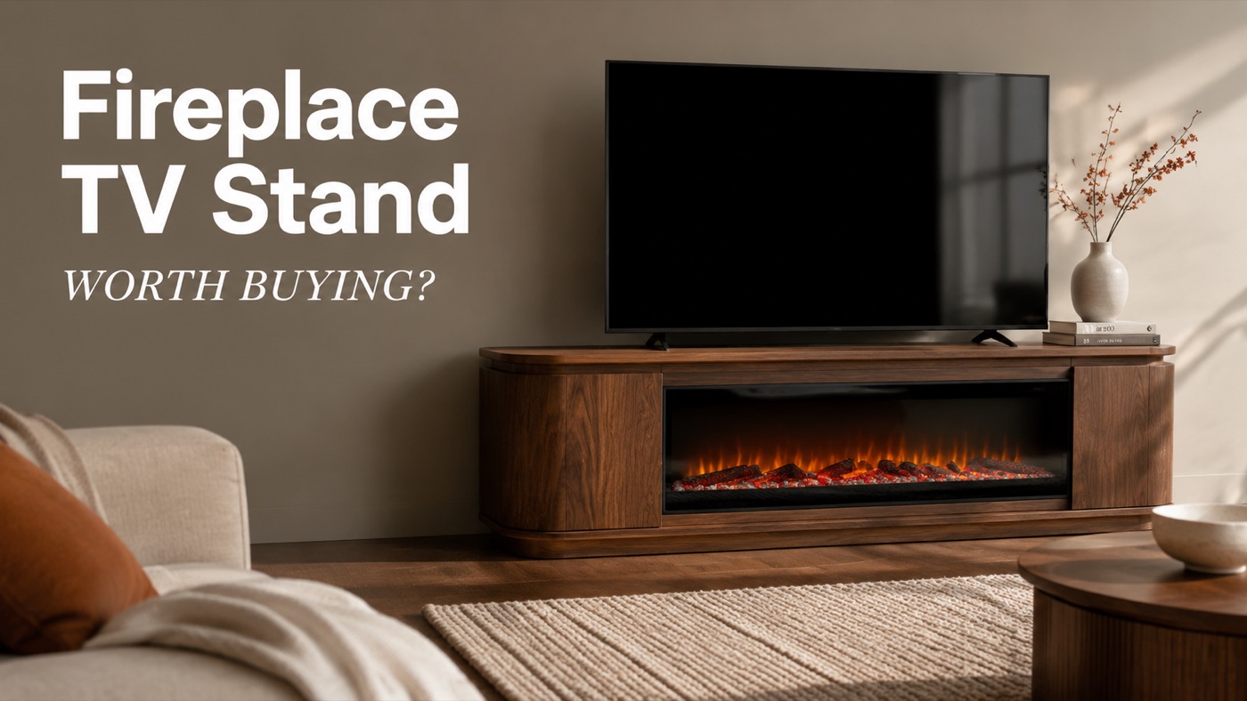 POVISON fireplace TV stand for a modern living room media setup