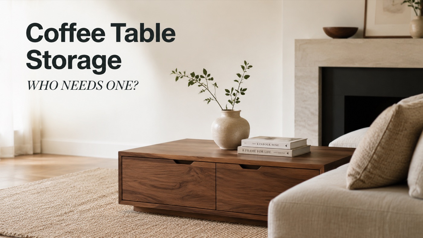 POVISON coffee table with storage for remotes and living room essentials