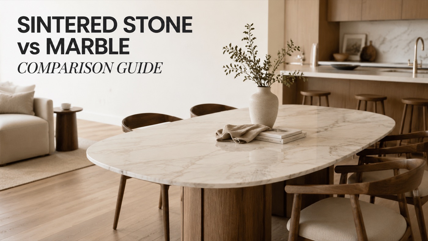 POVISON sintered stone compared to marble dining table surface
