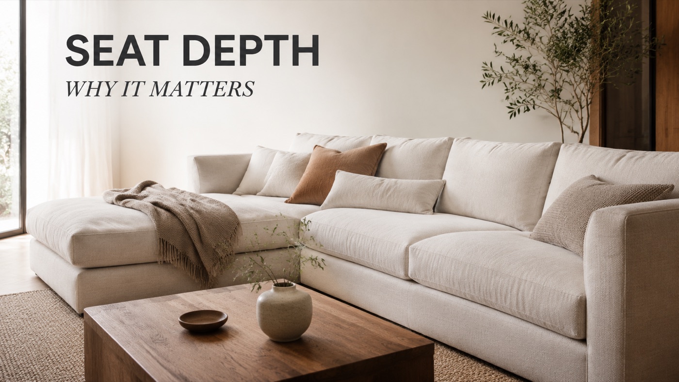 POVISON sofa seat depth measurement from cushion front to back